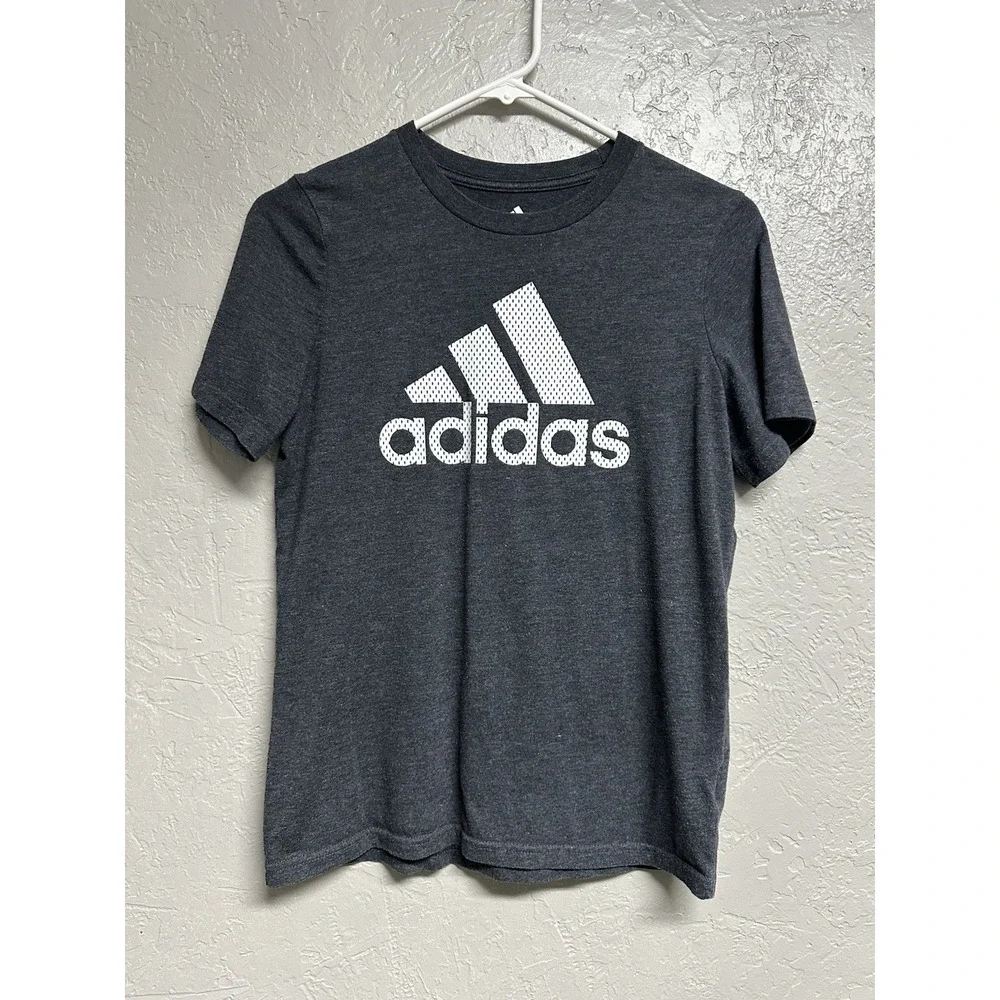 Adidas Boys  10/12 Gray Athletic Tee White Adidas Logo EUC